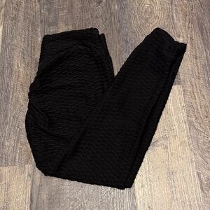 Black Textured High Waisted Tummy Control Butt Lifting Leggings